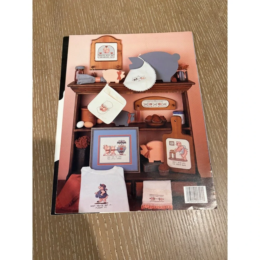 Vintage Cross Stitch Pattern Book Lot Farmhouse Pigs Cows Country Kitchen Decor